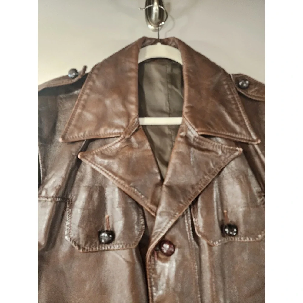 Vintage 1940s German Leather Trench Coat Mens L Brown Horsehide WW2 Officers